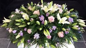 White Lilies, with pink and lilac flower Coffin Spray