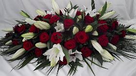 White Lilies & Red Rose Coffin Spray